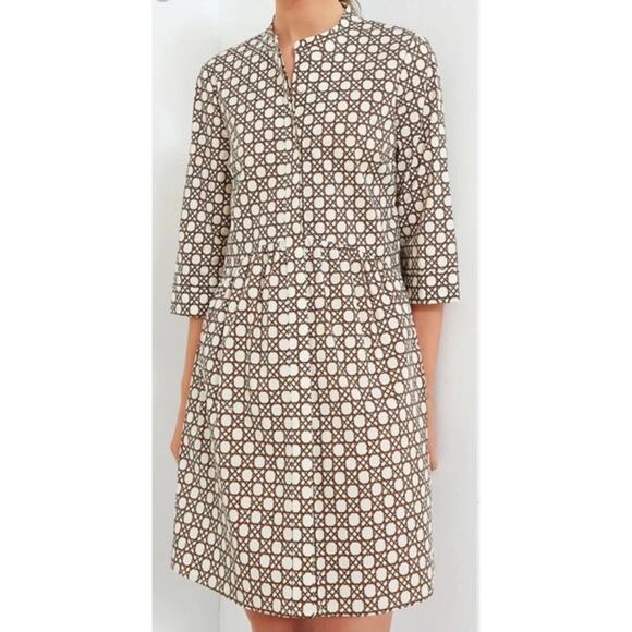 Tuckernuck Dresses & Skirts - Tuckernuck Birch Cane Royal Shirt Dress Size L Beige White 3/4 Sleeve NEW